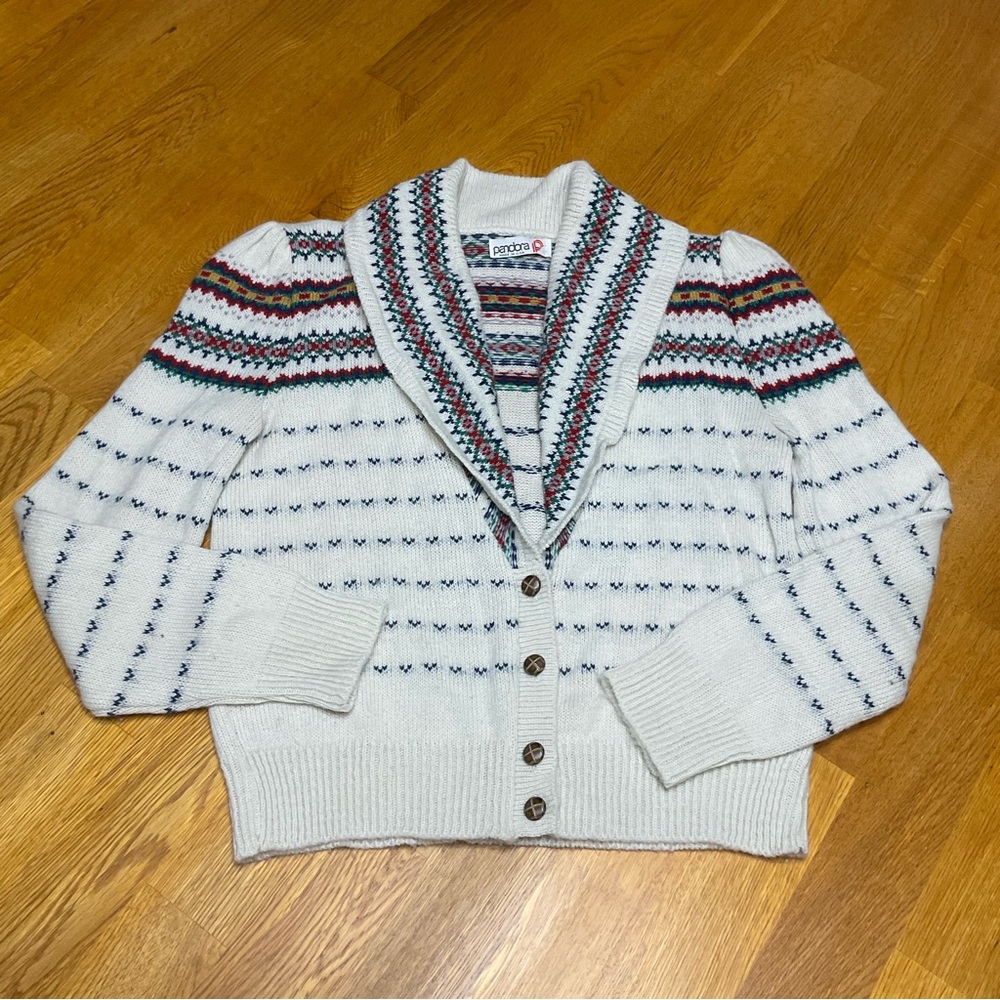 Pandora Vintage Nordic Pattern Knit Cardigan Sweater Size S classic timeless